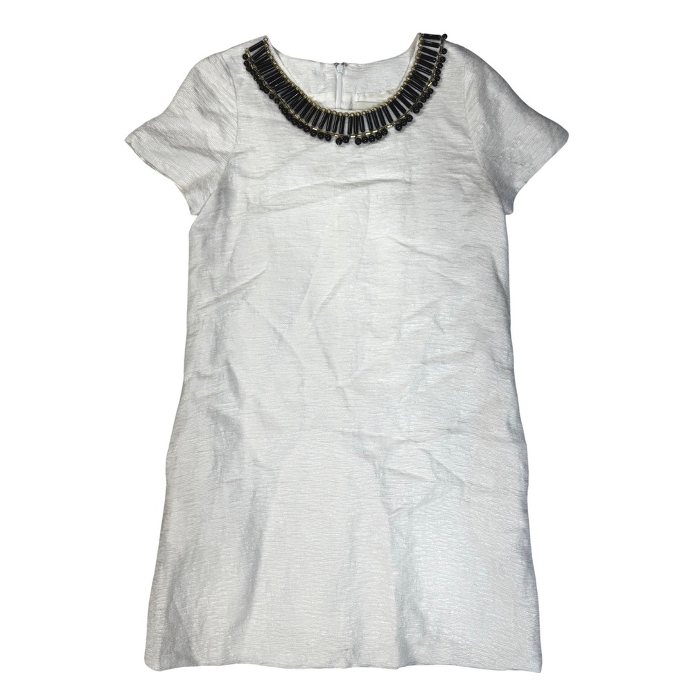 Kate Spade New York Metallic Silver Beaded Neckline Shift Dress Size 6